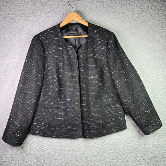 Nine West Open Front Black Sequin Blazer 20W Sparkle Statement Piece Lined Plus - Picture 4 of 16
